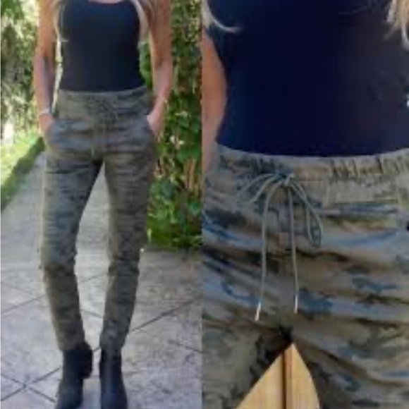 Flog Shely Pant Emerald Green Camo Pull On Tie Waist Pockets Sz 29 - Picture 1 of 10